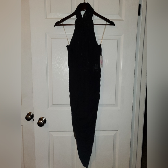 Black halter midi dress with ruching Size M - Picture 1 of 3